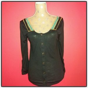 American Rag Embroidered/Macramae Casual Top